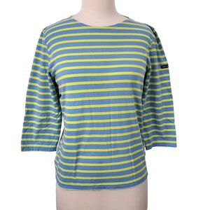 SAINT JAMES L'ATELIER Womens Size 10 Blue Yellow Nautical Striped Cotton Top